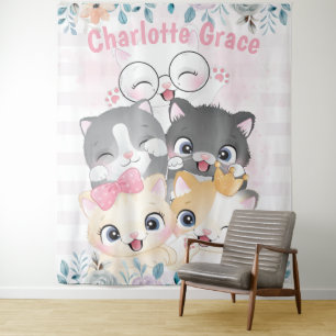 Oh So Mädchenhaft Süße Glückliche Katzen Freunde F Wandteppich