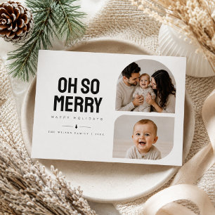 Oh So Merry gebogene Form Zwei-Foto-Weihnachten Feiertagskarte