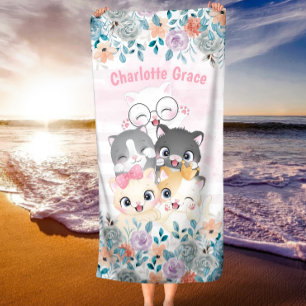 Oh so Niedlichen glücklichen Kitten Friends Blumen Strandtuch