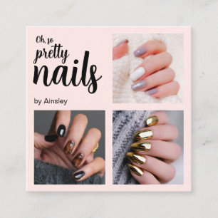 Oh So Pretty Nageldesignerin Pink Schrift Foto Quadratische Visitenkarte