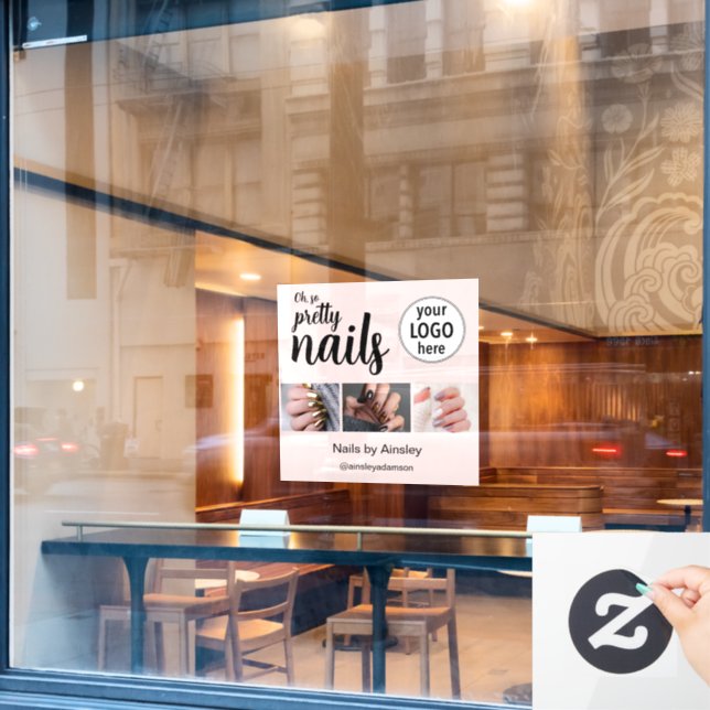 Oh So Pretty Nail Artist Script Logo Photo Pink Fensteraufkleber (Café-Fenster)