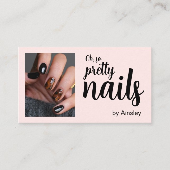 Oh So Pretty Nail Artist Script Photo Pink Visitenkarte (Vorderseite)
