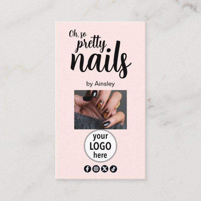 Oh So Pretty Nails Pink Logo QR Code Social Visitenkarte (Vorderseite)