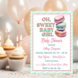 Oh Sweet Baby Girl Macaron Themed Baby Dusche Einladung