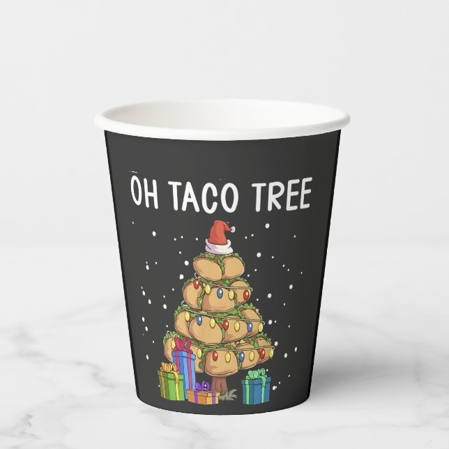 Oh, Taco Tree Funny mexikanisches Essen Ugy Weihna Pappbecher (Vorderseite)