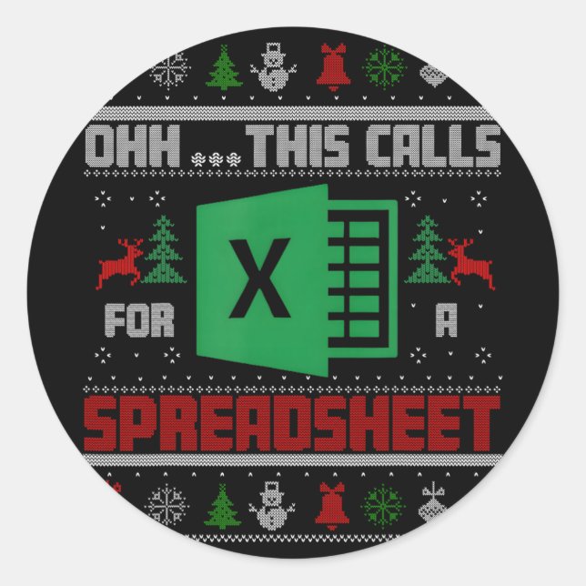 Oh This Calls For A Spreadsheet Christmas Sweater  Runder Aufkleber (Vorderseite)