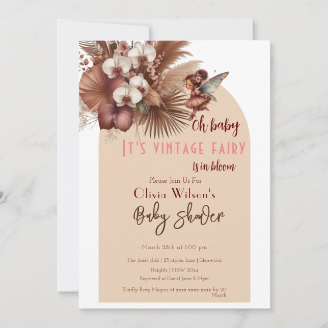 Oh Vintage Boho Fee ist in Blüte Einladung (Vorderseite)