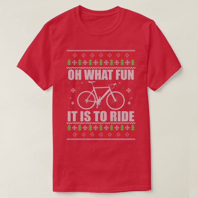Oh, was es Spaß macht, Fahrrad fahren Ugly Weihnac T-Shirt (Design vorne)