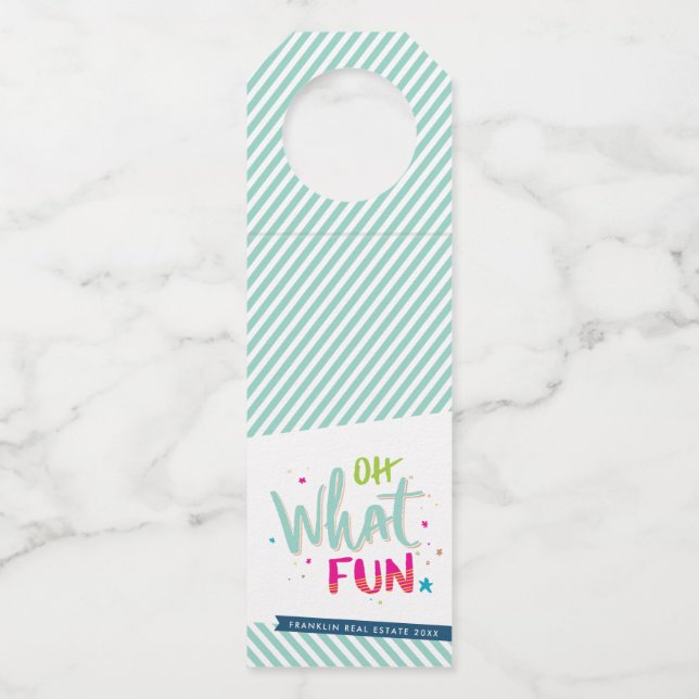 OH WAS FUN Minze Streifen hell farbenfrohe Typogra Flaschenanhänger (Vorderseite)