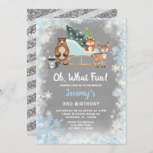Oh, was Fun Woodland Animal Snowflakes Sleigh  Einladung