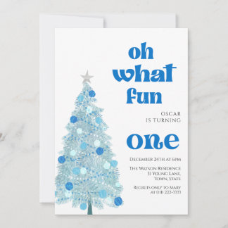 Oh was für ein Spaß Blauer Baum Weihnachten Junge  Einladung