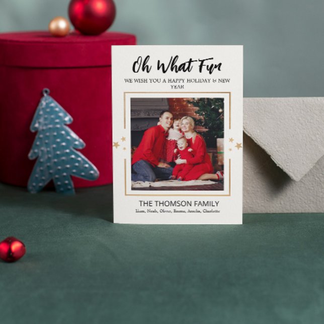Oh Was Für Ein Spaß Modernes Weihnachten (oh what fun christmas cards typography script modern holiday simple trendy humor gold stars photo )