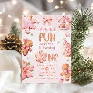 Oh was für ein Spaß rosa Weihnachten 1. Geburtstag Einladung