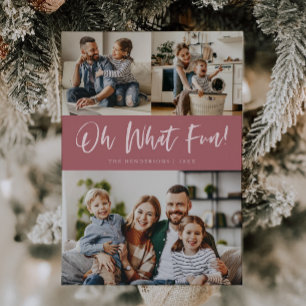 Oh Was Für Ein Spaß Schrift Weihnachtsfoto Rosa Feiertagskarte