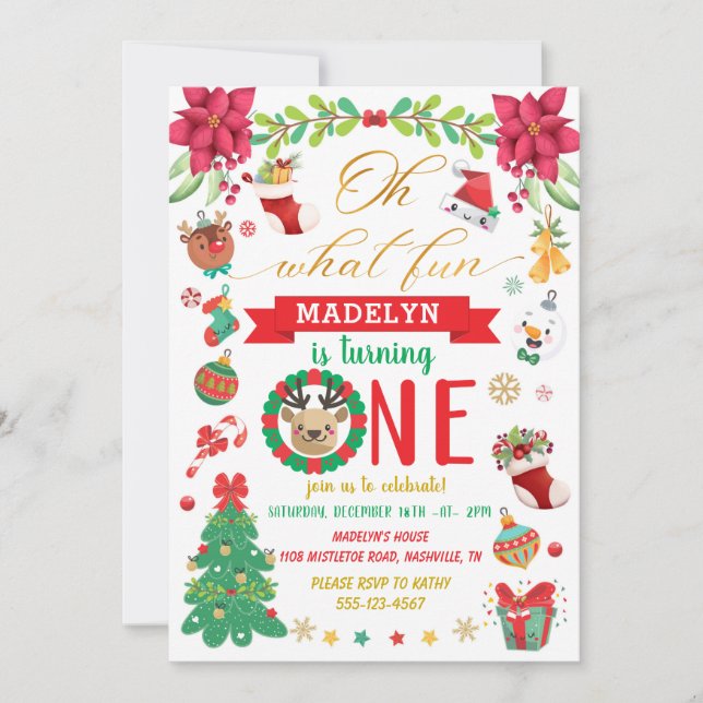 Oh, was Spaß, ein Weihnachtsgeburtstag zu sein Einladung (Vorderseite)