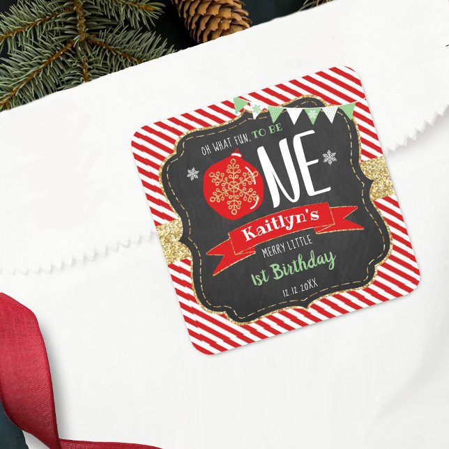 Oh, was Spaß, eins zu sein! Weihnachten 1. Geburts Quadratischer Aufkleber (Von Creator hochgeladen)