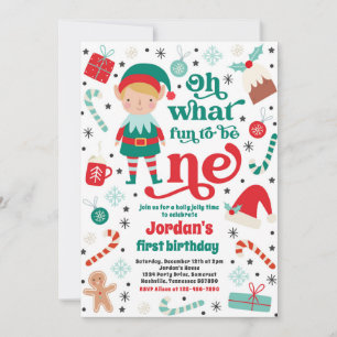 Oh, was Spaß Elf Weihnachten 1. Geburtstag Party Einladung
