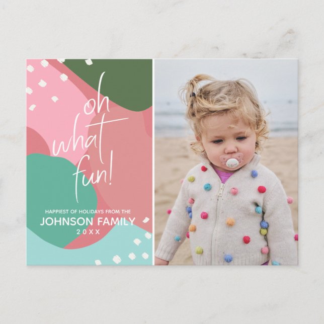 Oh, was Spaß farbenfrohe Mod Weihnachten Foto Postkarte (Vorderseite)
