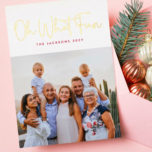 Oh, was Spaß GOLD gepresste Weihnachten Weißes Fot Folien Feiertagskarte