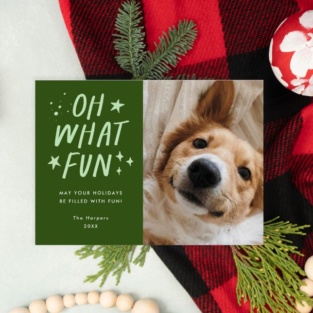 Oh, was Spaß Haustiere Foto Weihnachten Grün (oh what fun pet christmas card)
