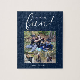 Oh, was Spaß Holiday Foto Modernes Blue Weihnachte Puzzle