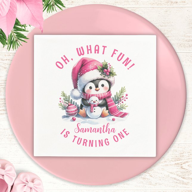 Oh, was Spaß Niedliche Pinguin Winter Girl 1. Gebu Serviette (Von Creator hochgeladen)