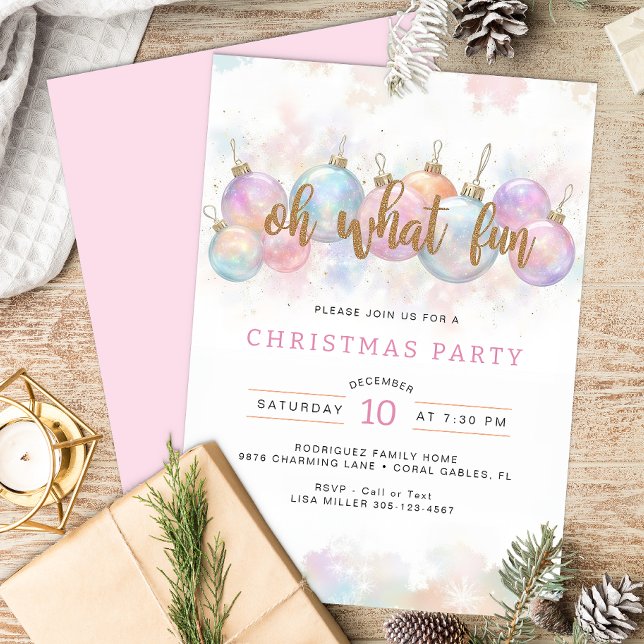 Oh, was Spaß Pastel Weihnachten Party Einladung (Pastel & Faux Gold Christmas Party Invite)