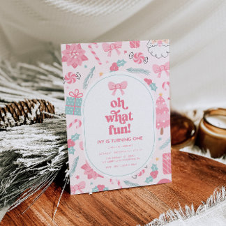 Oh, was Spaß Pink Weihnachten 1. Geburtstag Einlad Einladung