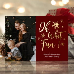 Oh, was Spaß Red Gold Calligraphy Snowflakes Foto Folien Feiertagskarte