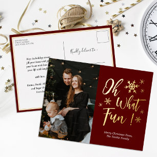 Oh, was Spaß Red Gold Calligraphy Snowflakes Foto Folien Feiertagspostkarte