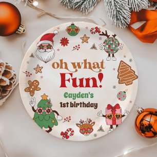 Oh, was Spaß Retro Weihnachten ersten Geburtstag Pappteller