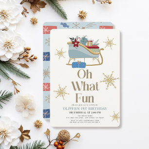 Oh, was Spaß Weihnachten Blue Sleigh 1. Geburtstag Einladung