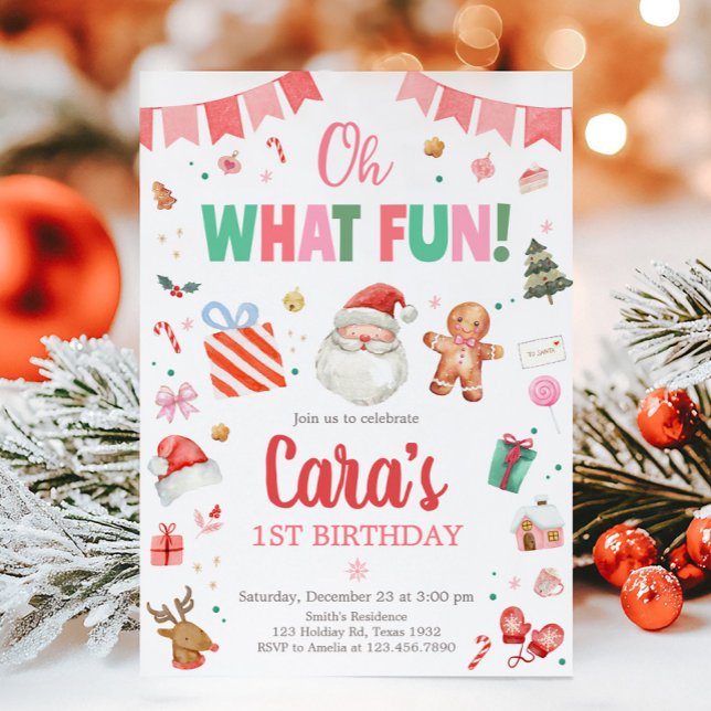 Oh, was Spaß Weihnachten Geburtstagsparty Einladung (Oh What Fun Santa Christmas Birthday Party Invitation)