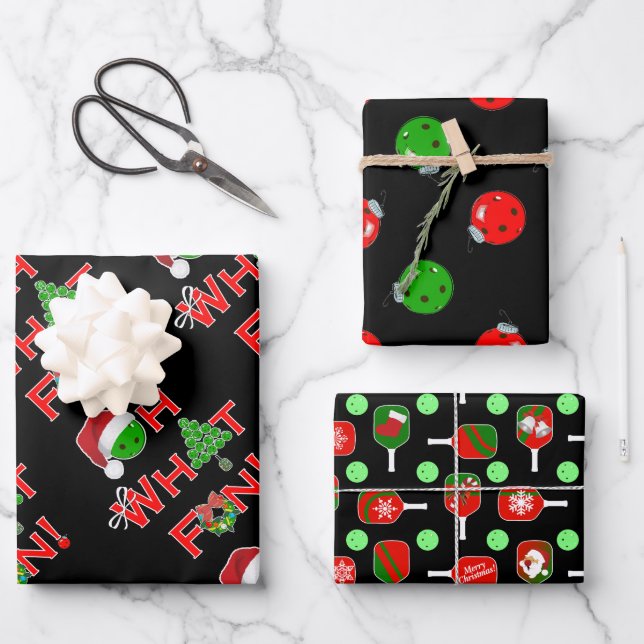 Oh, was Spaß Weihnachten Pickleball Grün und Rot Geschenkpapier Set (Vorderseite)