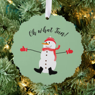 Oh, was Spaß Weihnachten Snowman Sage Green Ornament Karte