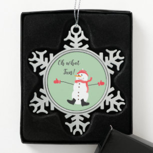 Oh, was Spaß Weihnachten Snowman Sage Green Schneeflocken Zinn-Ornament