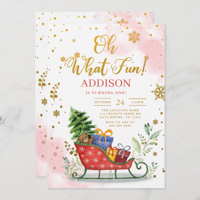 Oh, was Spaß Winter Geburtstag Einladung (Vorne/Hinten)
