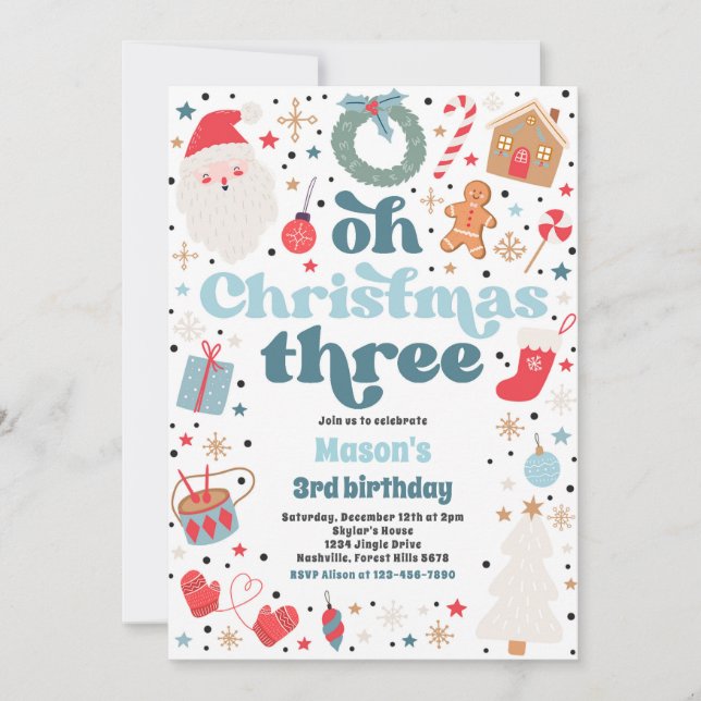 Oh Weihnachten Drei Weihnachten 3. Geburtstag Part Einladung (Vorderseite)