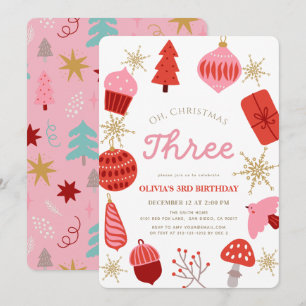 Oh Weihnachten Drei Weihnachten Pink 3. Geburtstag Einladung