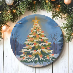 Oh Weihnachtsbaum Aquarell-Malerei Urlaub Pappteller