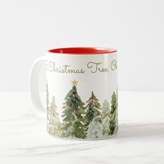 Oh Weihnachtsbaum Grüne Aquarellkiefern  Zweifarbige Tasse (Vorderseite Links)