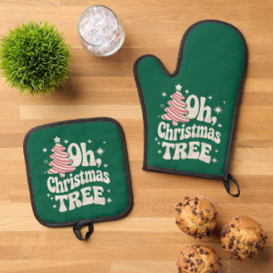 Oh Weihnachtsbaum Licht Frohe Weihnachten Xmas Ofenhandschuh & Topflappen-Set