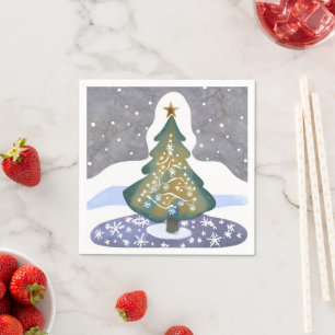 Oh Weihnachtsbaum   Wasserfarben Wintermalerei Serviette