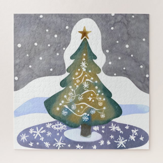 Oh Weihnachtsbaum | Wasserfarbene Winterfarbe Puzzle (Vertikal)