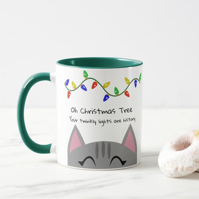 Oh Weihnachtsbaumtabby-Katze u. Lichter Tasse (Mit Donut)