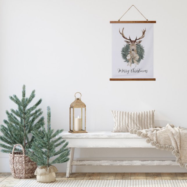 Oh Weihnachtshirsch  Wandteppich Mit Holzrahmen (Oh Deer Christmas Tapestry)
