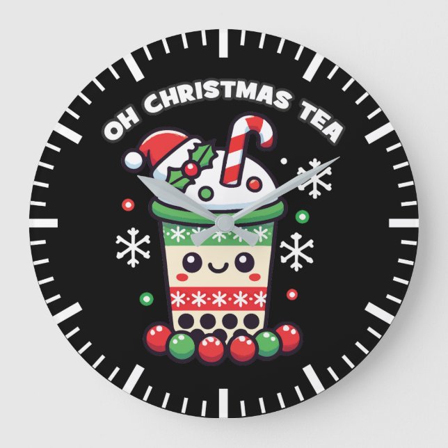 Oh Weihnachtstee - Funny Boba Holiday Bubble Tee Große Wanduhr (Vorderseite)