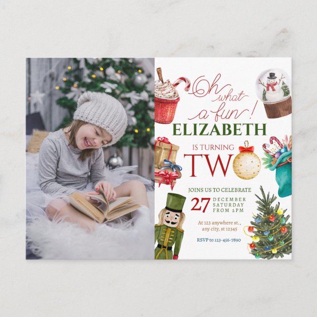 Oh What Fun Christmas 2nd Birthday Photo Postkarte (Vorderseite)
