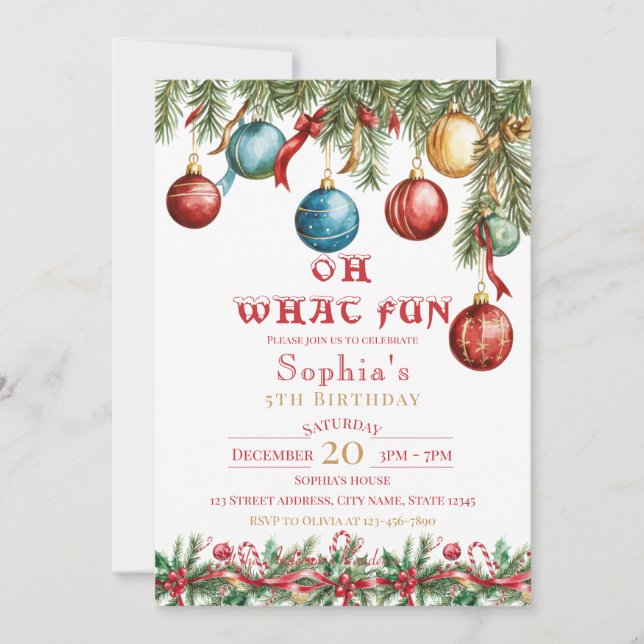 Oh What Fun Christmas Birthday Invitation Einladung (Vorderseite)