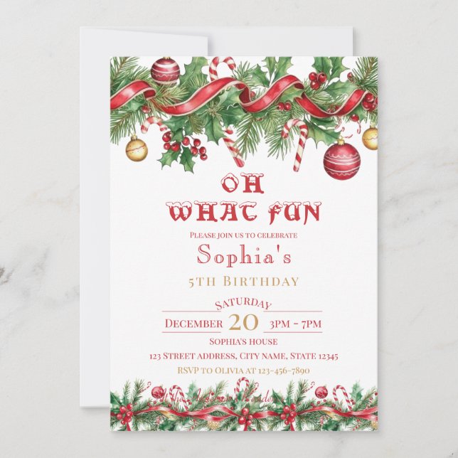 Oh What Fun Christmas Birthday Invitation Einladung (Vorderseite)